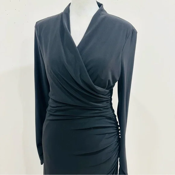 Lauren Ralph Lauren Black Matte Jersey Long Sleeve Faux Wrap Dress - Size 6 - Picture 5 of 12